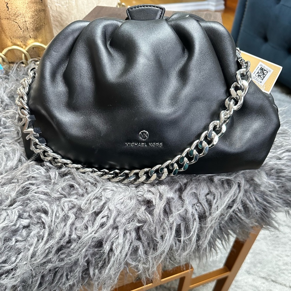 Michael Kors Black Clutch with Silver Chain